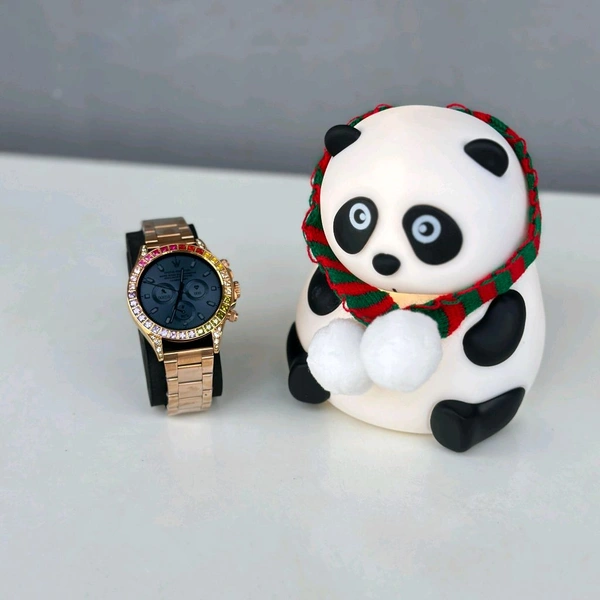 Smartwatch with Panda Silicone Night Lamp Combo for Home & Gifting | Stylish Metal Strap Watch + Cute LED Panda Night Light