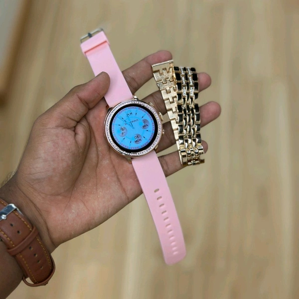 Smartwatch and Rainbow Unicorn Night Light Combo Set | Elegant Smart Watch with Pink Strap & Metal Chain + Soft Silicone Unicorn LED Night Lamp for Kids & Gifts