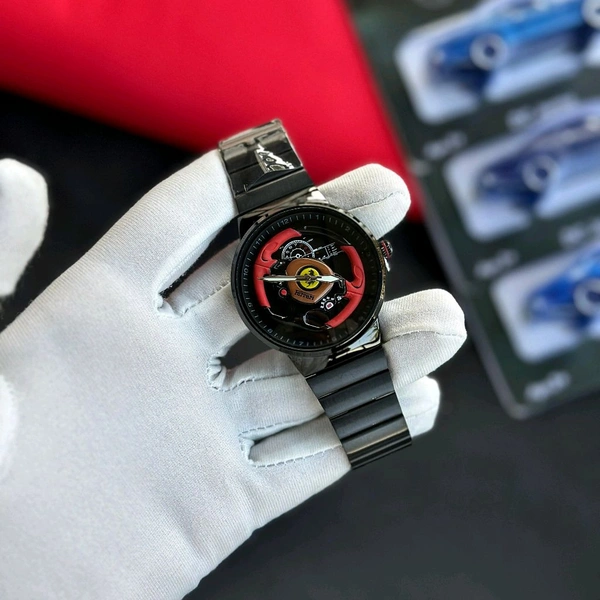 Rotatable Dial Quartz Watch – Car Dashboard Design | Metal Strap - Black