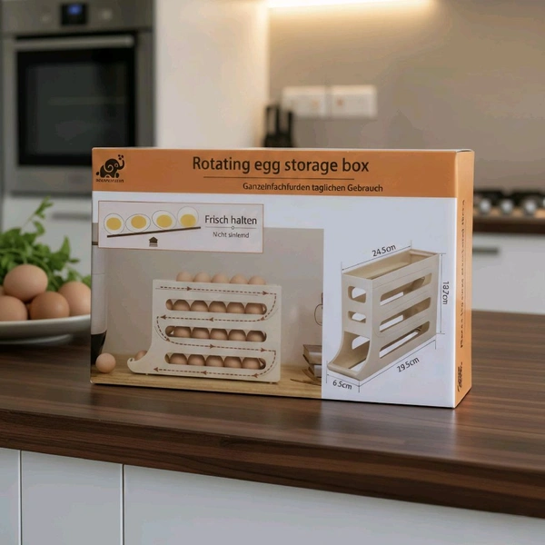 Rotating Egg Storage Box for Refrigerator | 3 Layer Rolling Egg Holder Organizer
