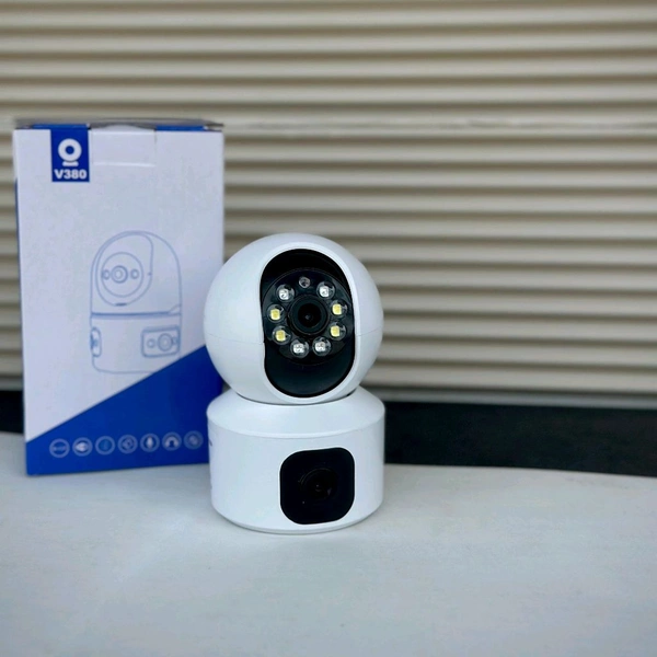 V380 Pro Dual Lans Wifi Camera 1080p Rotatable 360 | 4g Sim Support | Two Way Communication | 2 Camera Etc