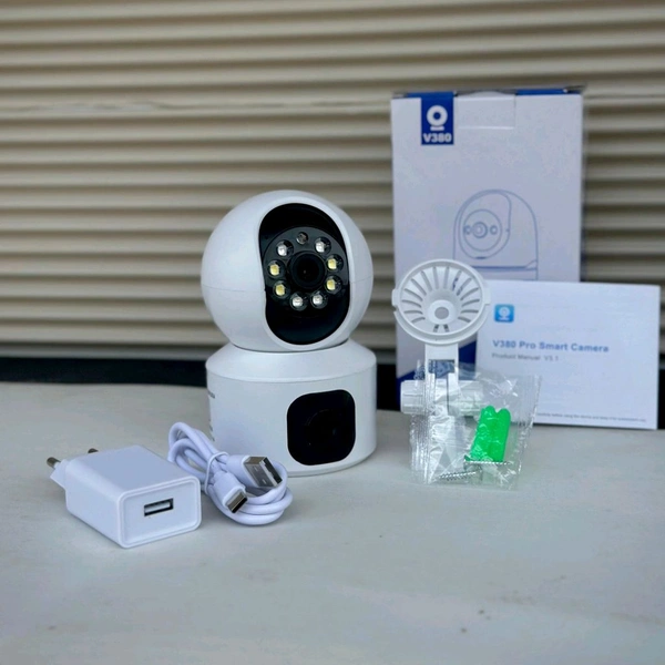 V380 Pro Dual Lans Wifi Camera 1080p Rotatable 360 | 4g Sim Support | Two Way Communication | 2 Camera Etc