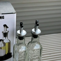 5 Piece Glass Oil Dispenser & Spice Jar Set with Anti-Dust Spout | Salad Dressing Bottle Set with Stand | Kitchen Oil & Vinegar Bottle Combo