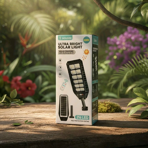 400W Solar LED Street Light with 216 LEDs | IP65 Waterproof Outdoor Wall Light | Remote Control | Motion Sensor | Garden & Parking Area Lighting