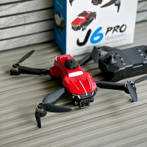 J6 Pro Foldable Camera Drone with Dual Battery | Brushless Motor Drone with HD Camera, Obstacle Avoidance & 360° Flip | Beginner Friendly Quadcopter (14+) - Red