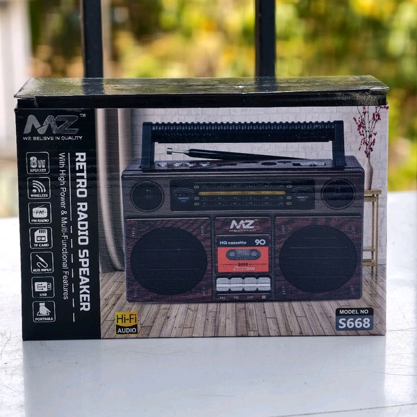 Retro Cassette Style Bluetooth Speaker S668 – Vintage Boombox Design Wireless Speaker with FM, USB, TF Card & AUX