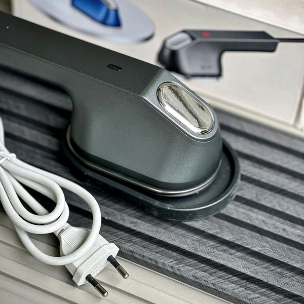 Portable Mini Electric Iron for Travel, Home & Hostel Use – Fast Heating Compact Clothes Press with Stable Base Stand & Easy Grip Handle for Quick Wrinkle Removal - Gray