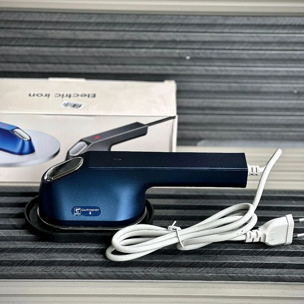 Portable Mini Electric Iron for Travel, Home & Hostel Use – Fast Heating Compact Clothes Press with Stable Base Stand & Easy Grip Handle for Quick Wrinkle Removal - Blue