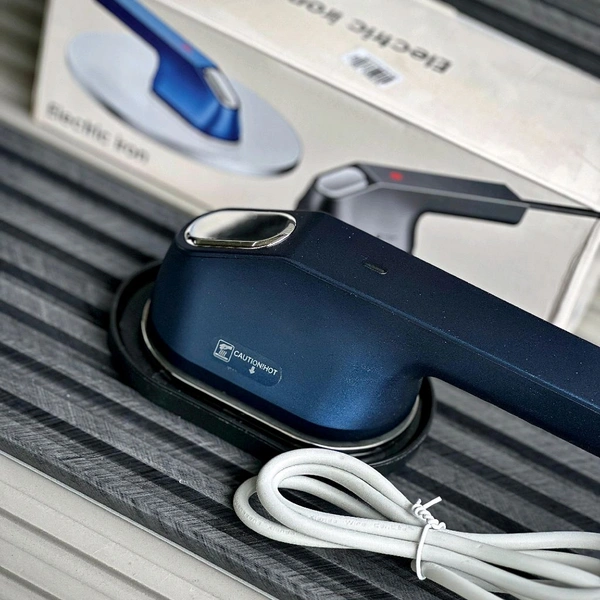 Portable Mini Electric Iron for Travel, Home & Hostel Use – Fast Heating Compact Clothes Press with Stable Base Stand & Easy Grip Handle for Quick Wrinkle Removal - Blue