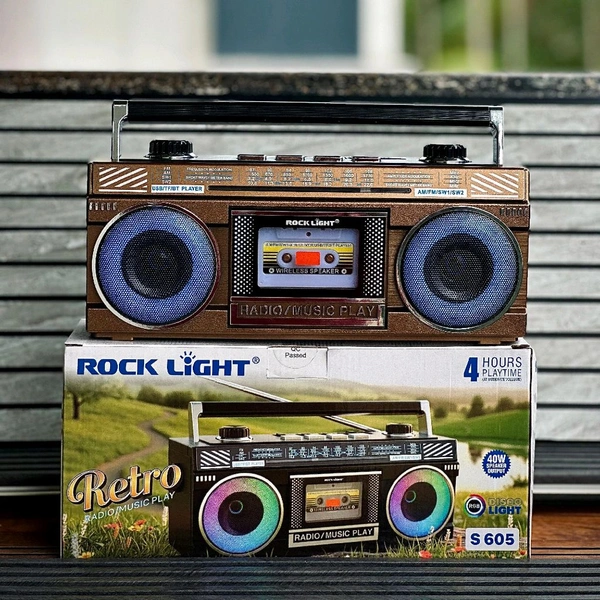 Rock Light Retro Wireless Speaker with FM Radio, RGB Lights & USB/TF Support – Portable Vintage Music Player with Rechargeable Battery