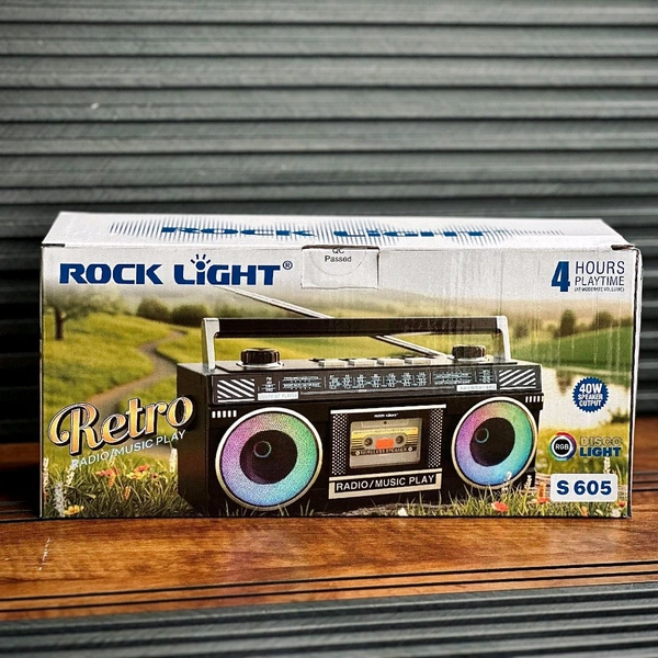 Rock Light Retro Wireless Speaker with FM Radio, RGB Lights & USB/TF Support – Portable Vintage Music Player with Rechargeable Battery