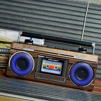 Rock Light Retro Wireless Speaker with FM Radio, RGB Lights & USB/TF Support – Portable Vintage Music Player with Rechargeable Battery