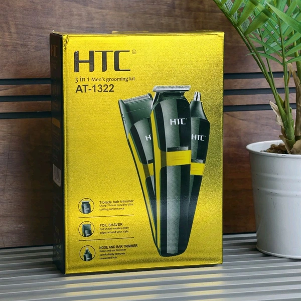 HTC 3 in 1 Rechargeable Men’s Grooming Kit AT-1322 – Hair Trimmer, Foil Shaver & Nose/Ear Trimmer Machine for Beard, Hair & Face Grooming