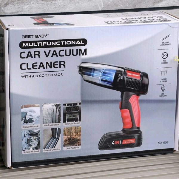 Multifunctional 4-in-1 Cordless Car Vacuum Cleaner with Air Compressor & LED Flashlight