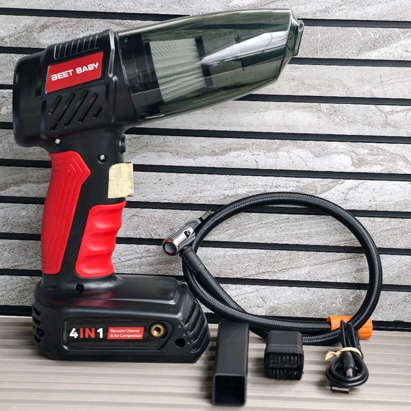 Multifunctional 4-in-1 Cordless Car Vacuum Cleaner with Air Compressor & LED Flashlight