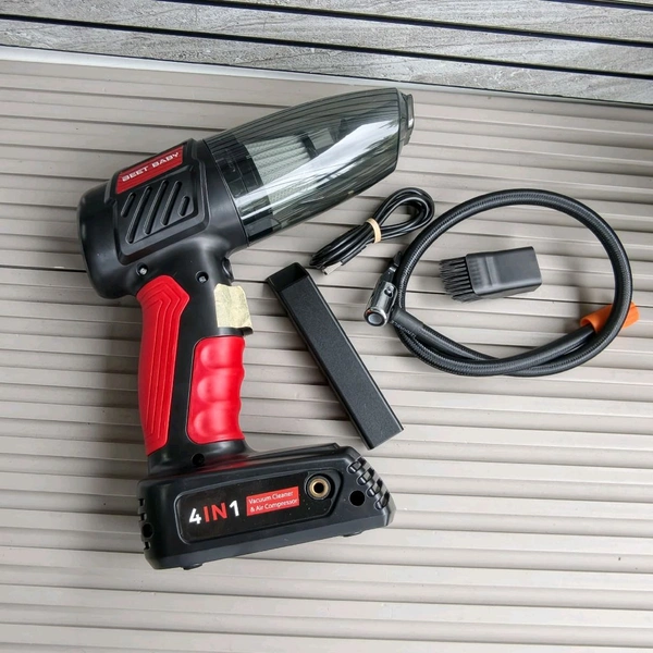 Multifunctional 4-in-1 Cordless Car Vacuum Cleaner with Air Compressor & LED Flashlight