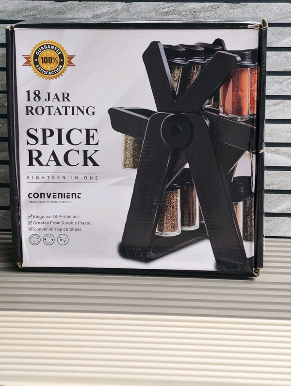 18-Jar Rotating Spice Rack Organizer with Glass Jars & Airtight Lids