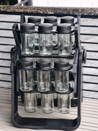 18-Jar Rotating Spice Rack Organizer with Glass Jars & Airtight Lids