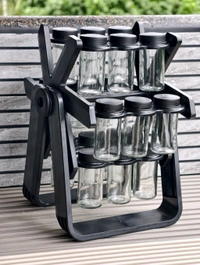 18-Jar Rotating Spice Rack Organizer with Glass Jars & Airtight Lids
