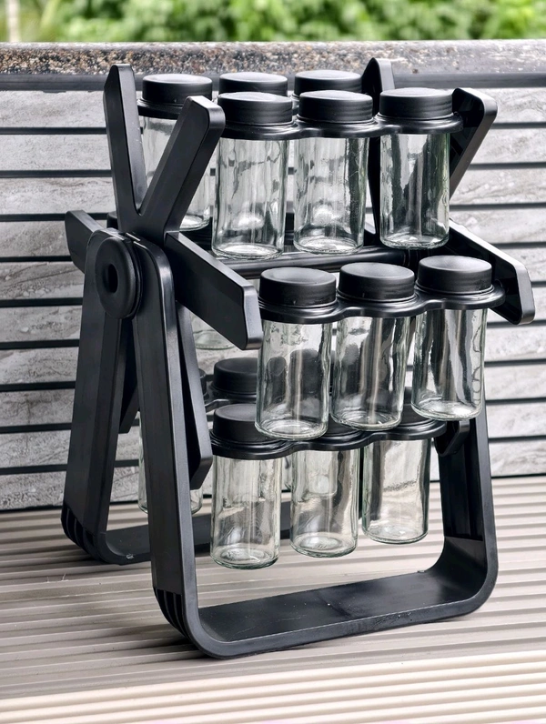 18-Jar Rotating Spice Rack Organizer with Glass Jars & Airtight Lids