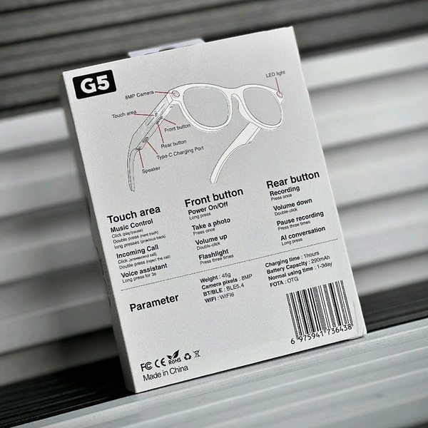 G5 AI Smart Glasses with 8MP Camera, Bluetooth Audio & Voice Assistant