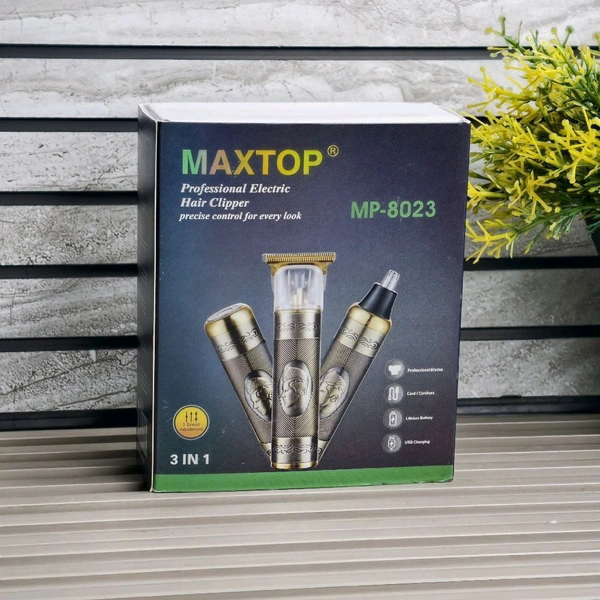 Maxtop MP-8023 Professional 3-in-1 Rechargeable Hair Trimmer, Foil Shaver & Nose Trimmer Kit with USB Charging, 4 Guide Combs and Stainless Steel Precision Blades