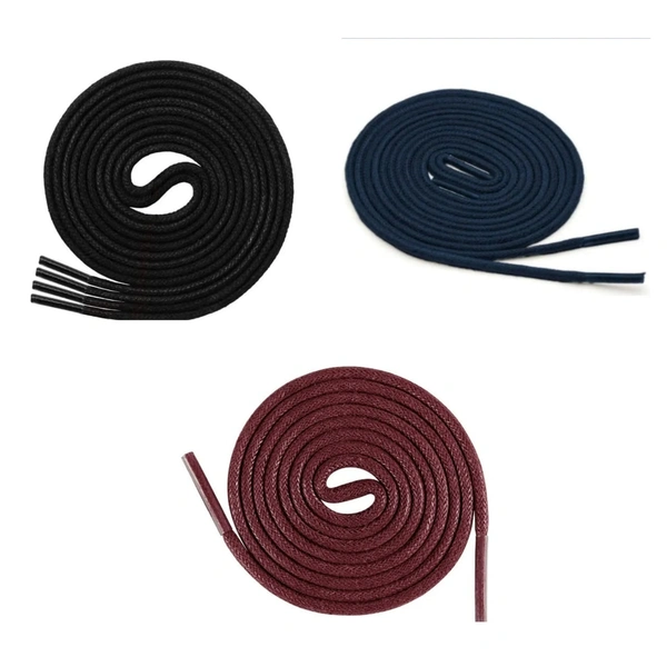 GRAH SANGRAH® (3 Pair) 1 Pair Per Color Waxed Cotton Dress Round Shoelaces For Formal Shoes/Leather Shoe/Boots