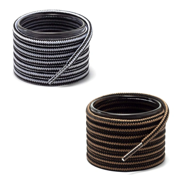 GRAH SANGRAH® (2 Pair Round Boot Laces Running, Sports, Gym, Casual Dual Coloured Striped Shoe Lace