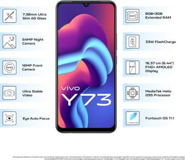 VIVO Y73 - ROMAN BLACK, YES, COD ,PHONEPAY,GOOGLE PAY,NETBANKING,UPI PAYMENT,DEBIT & CREDIT CARD PAYMENT., 8GB/128GB, NO COST EMI