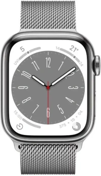 Apple Watch Series 8 GPS + Cellular with ECG app, Temperature sensor, Crash Detection  (Silver Milanese Strap, Regular)