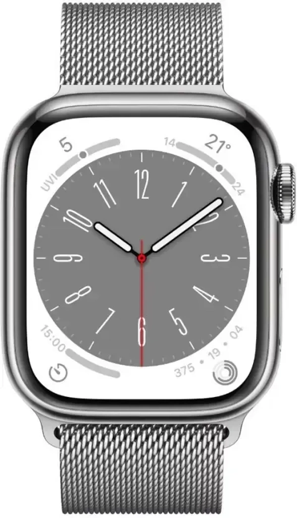 Apple Watch Series 8 GPS + Cellular with ECG app, Temperature sensor, Crash Detection  (Silver Milanese Strap, Regular)