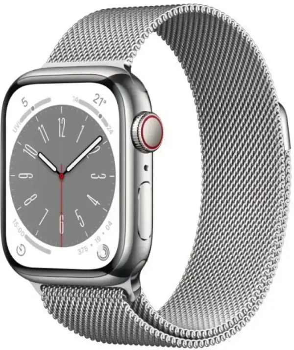 Apple Watch Series 8 GPS + Cellular with ECG app, Temperature sensor, Crash Detection  (Silver Milanese Strap, Regular)