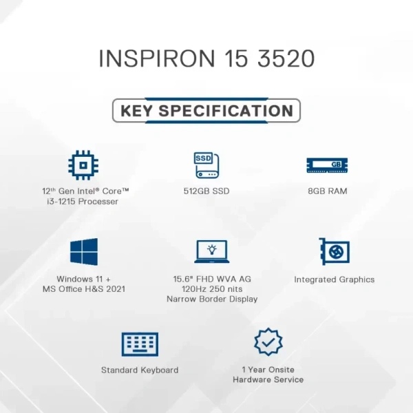 DELL Intel Core i3 12th Gen 1215U - (8 GB/SSD/512 GB SSD/Windows 11 Home) New Inspiron 15 Laptop Thin and Light Laptop  (38 cm, Carbon Black, 1.65 Kg, With MS Office)