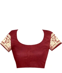 India Gate Shoppershopee Woven Kanjivaram Silk Blend Saree(Maroon) - 5.5M, Red Robin