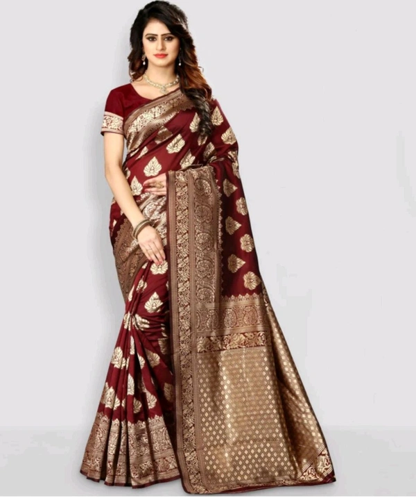 India Gate Shoppershopee Woven Kanjivaram Silk Blend Saree(Maroon) - 5.5M, Red Robin
