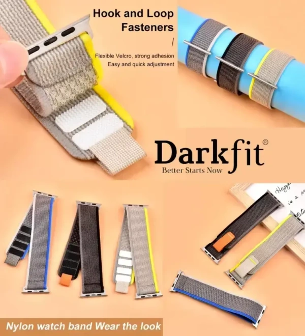 DARKFIT Trail Loop Bands/Straps Compatible with Watch 49mm 45mm 44mm 42mm, Adjustable Velcro Premium Strap for iWatch Ultra & Ultra 2 Series SE 8 7 6 5 4 3 2 1. (Only 4 Pcs Trail Loop Strap, Watch NOT Included) Smart Watch Strap  (Black, Yellow, Blue, Orange)