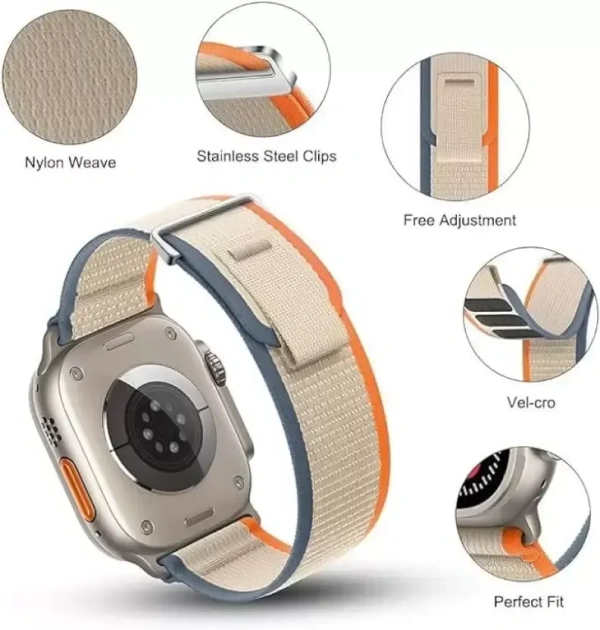 DARKFIT Trail Loop Bands/Straps Compatible with Watch 49mm 45mm 44mm 42mm, Adjustable Velcro Premium Strap for iWatch Ultra & Ultra 2 Series SE 8 7 6 5 4 3 2 1. (Only 4 Pcs Trail Loop Strap, Watch NOT Included) Smart Watch Strap  (Black, Yellow, Blue, Orange)