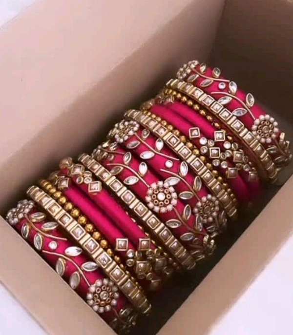 Aadhvik Arts And Crafts Purple Color Thread Bangles - Red, 2.6 Available