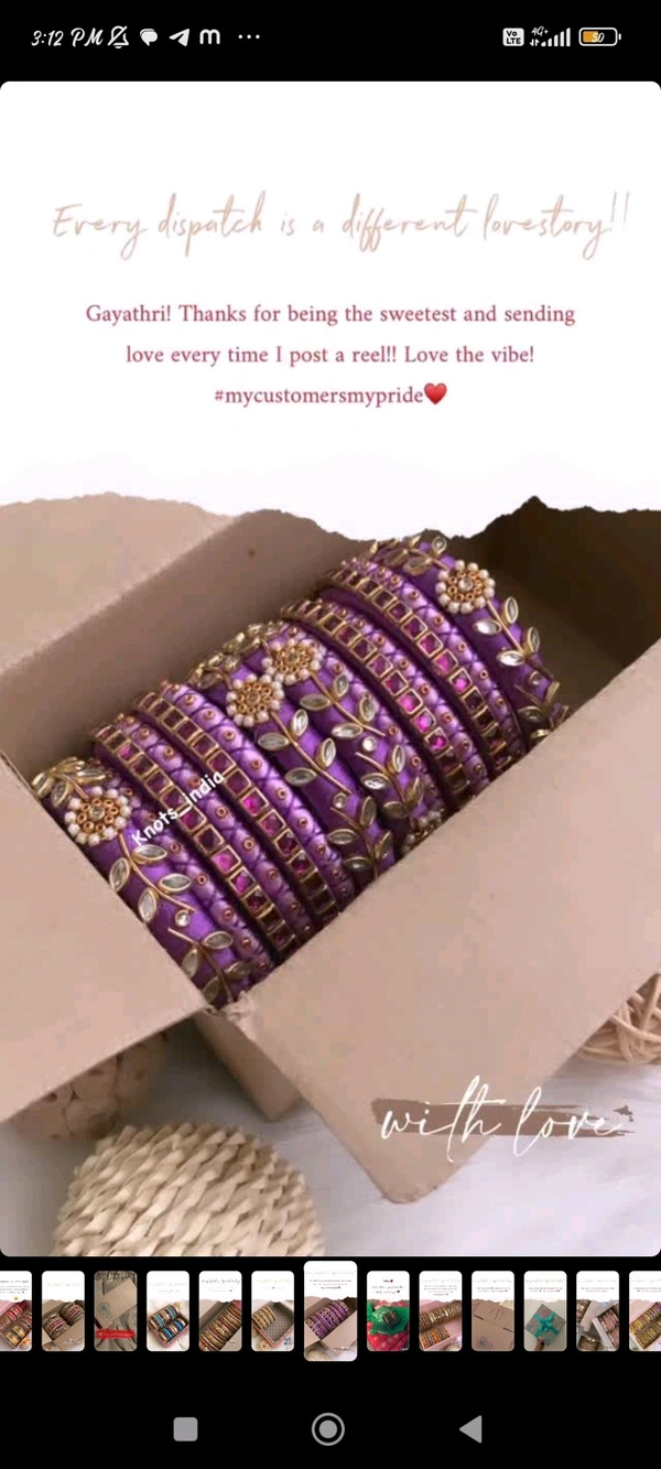 Aadhvik Arts And Crafts Purple Color Thread Bangles - Purple, 2.4 Available