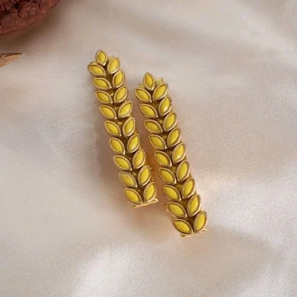 Aadhvik Arts And Crafts Beautiful Yellow Color Stone Side Clips 
