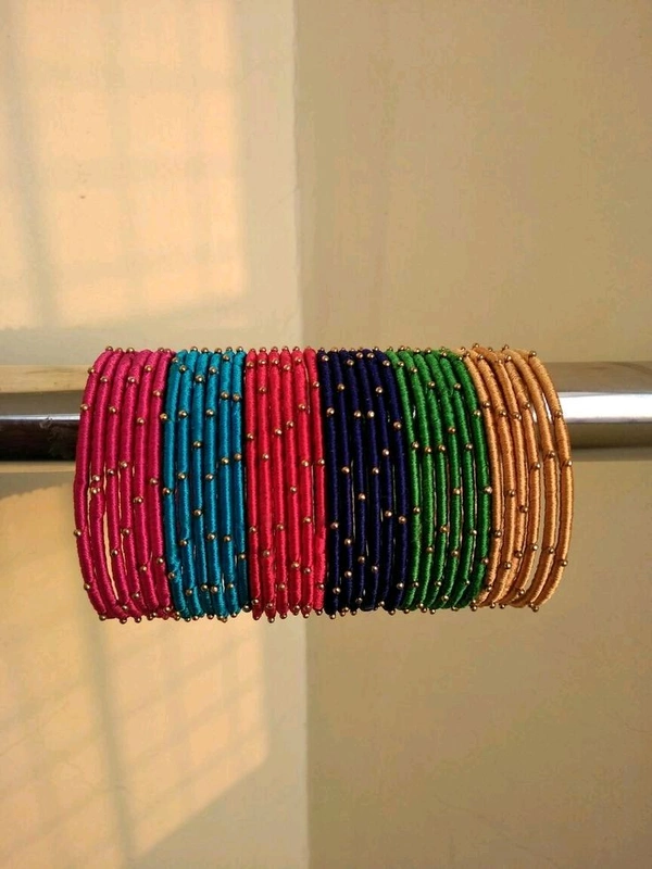 Aadhvik Arts And Crafts  Simple Threaded Bangles Per(1)Set  - Razzmatazz, 2.2sizes
