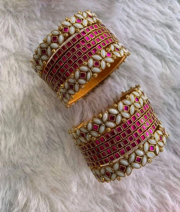 Aadhvik Arts And Crafts Pink And White Combined 3D Stoned Bangles - Medium Red Violet, 2.2 Sizes 2.4 Sizes 2.6 Sizes