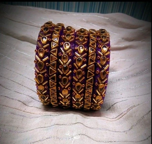 Aadhvik Arts And Crafts 3D Stoned Violet And Gold Bangles - Pigment Indigo, 2.2 Sizes 2.4 Sizes 2.6 Sizes