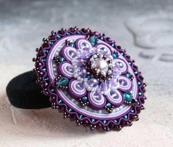 Aadhvik Arts And Crafts Beautiful Handmade Maggam Work Hair Rubber Band - Electric Violet