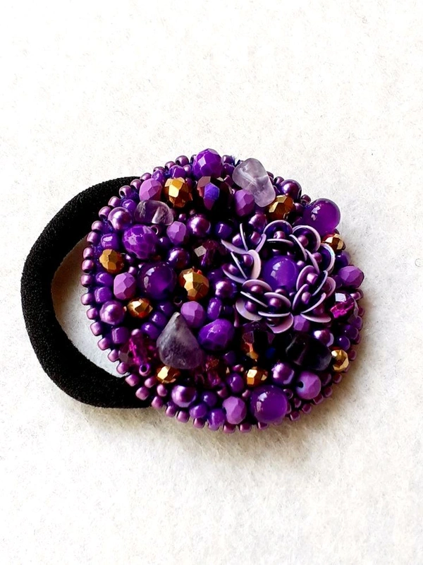 Aadhvik Arts And Crafts Elegant Violet Beads Hair Rubber Band - Fuchsia Blue