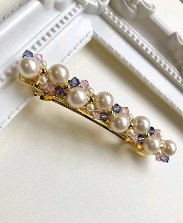 Aadhvik Arts And Crafts Beautiful White Beads Centre Hair Clips - White