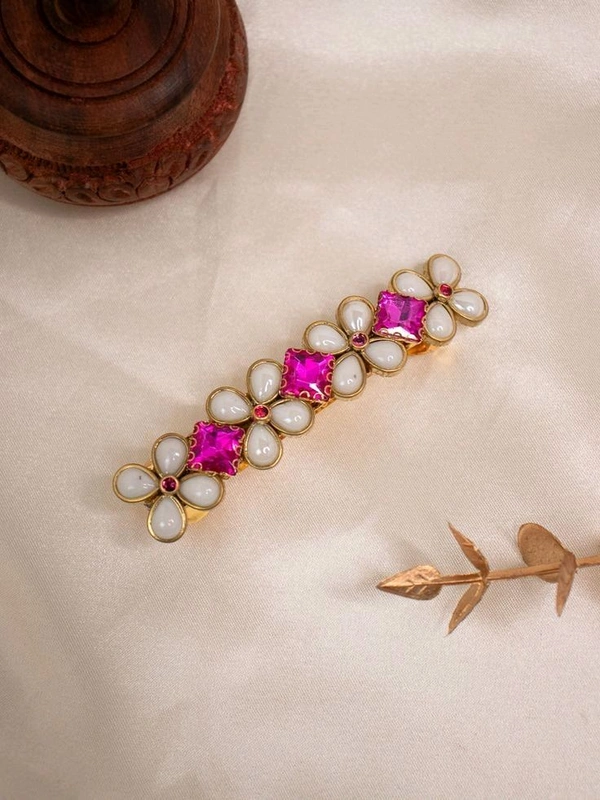 Aadhvik Arts And Crafts Beautiful Pink And White Combination Centre Hair Clips - Purple Pizzazz