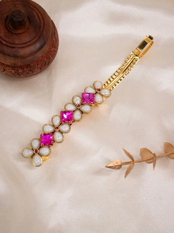Aadhvik Arts And Crafts Beautiful Pink And White Combination Centre Hair Clips - Purple Pizzazz