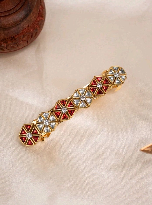 Aadhvik Arts And Crafts Beautiful Red And Stone Centre Hair Clip - Red