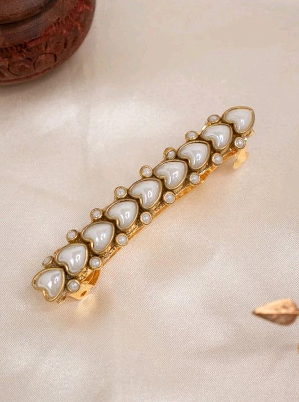 Aadhvik Arts And Crafts Beautiful White Stone Centre Hair Clips - White